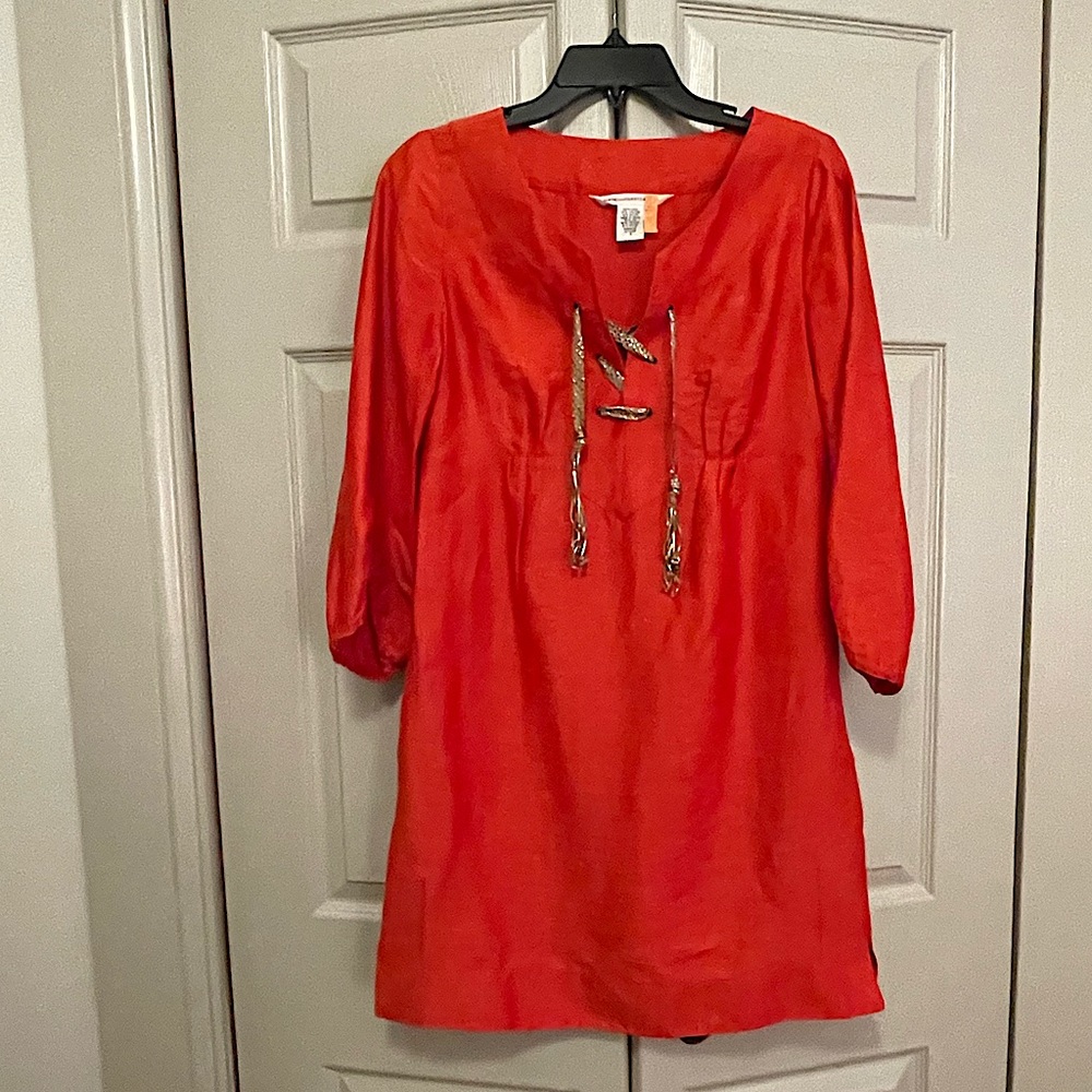 Diane Von Furstenberg Red Coral 3/4 Sleeve Linen
Tunic Dress